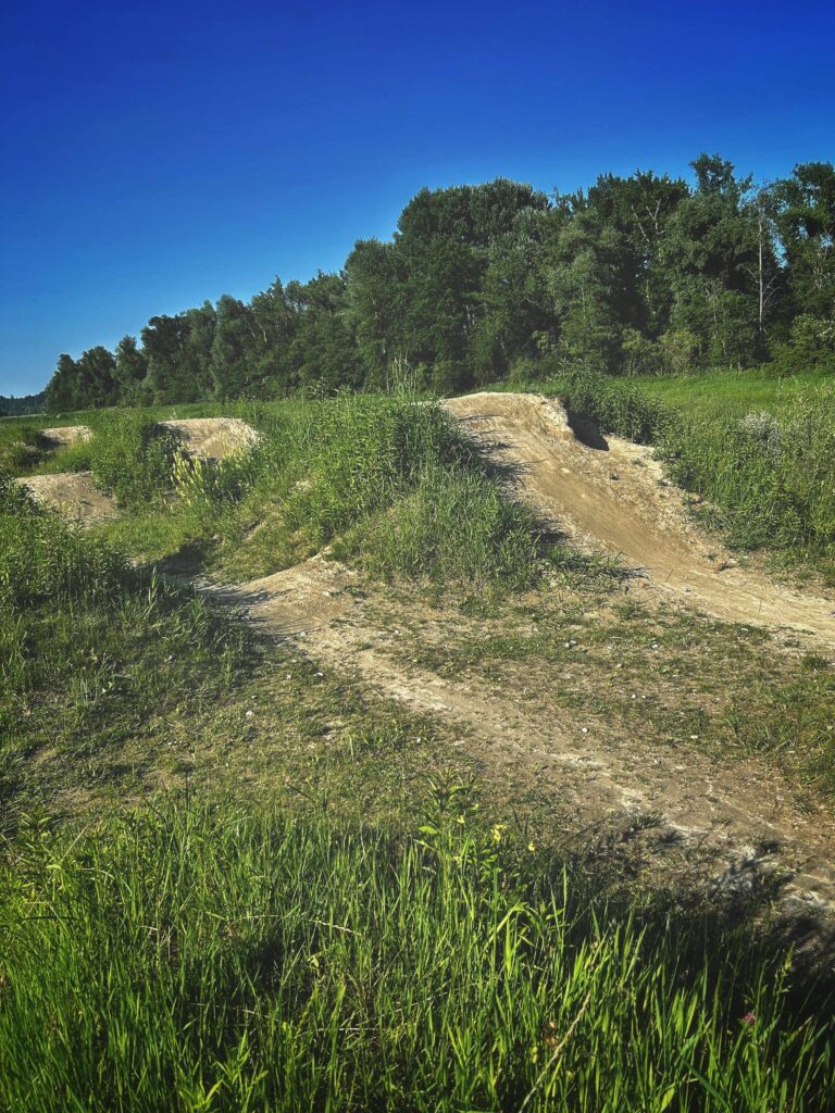 Dirtjumps auf einem grünen Feld