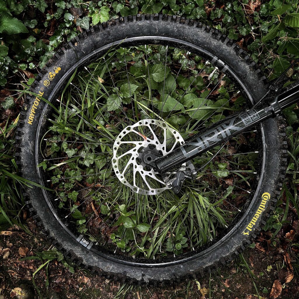Mountainbike Laufrad auf Waldboden